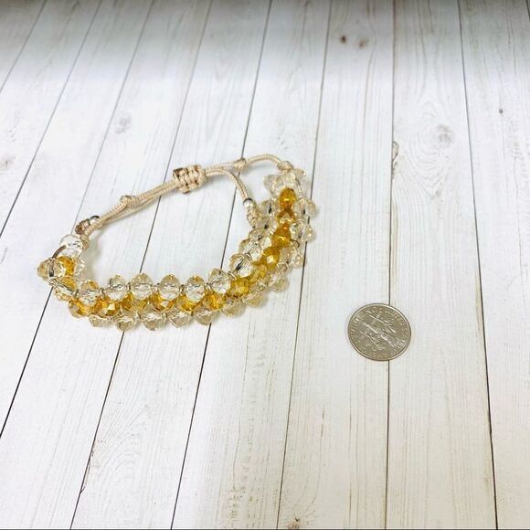Yellow and Clear Glass Beaded Pull Cord Bracelet - Picture 1 of 2